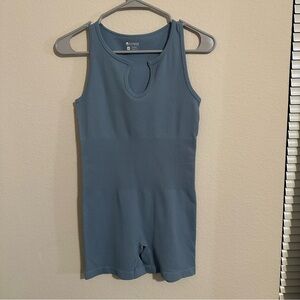 Amazon Ribbed Blue Sleeveless Bodysuit